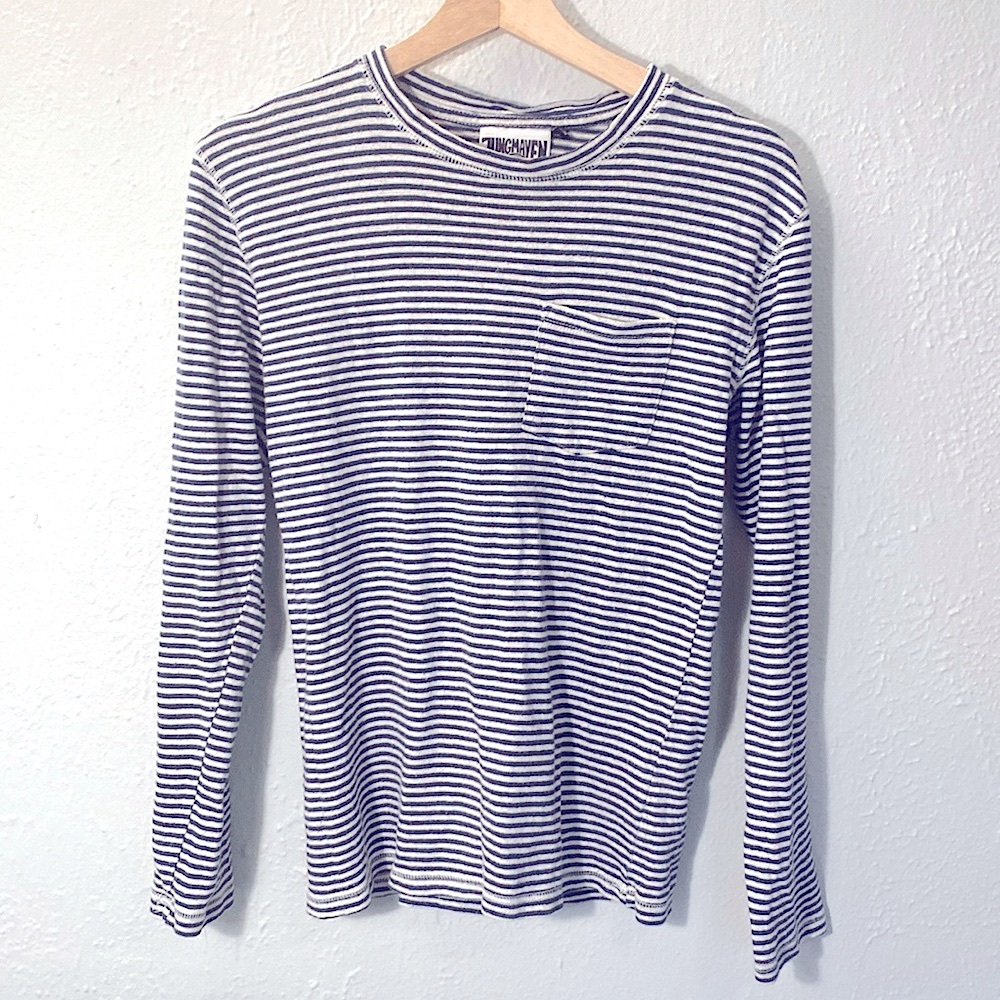 Jungmaven Blue and White Long Sleeve Tee Casual Comfort